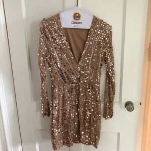 NWOT- long sleeve nude sparkly minidress